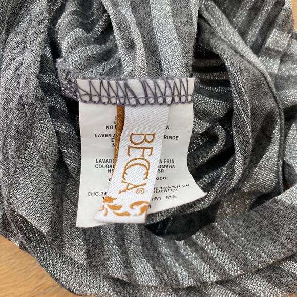 Becca by Rebecca Virtue Silver Striped Metallic Tank Swim Cover-Up Dress Medium - Picture 10 of 12